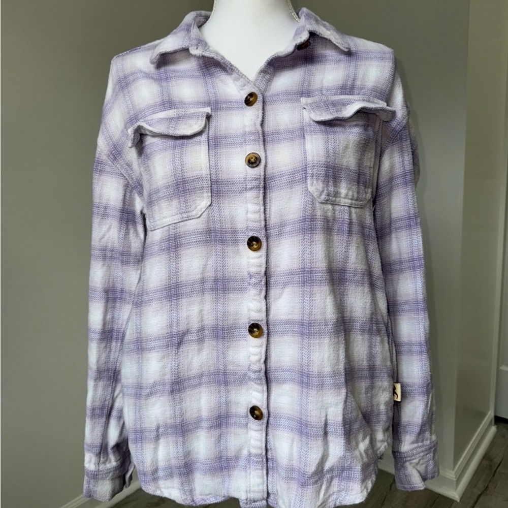 Hollister Lavender Plaid Flannel Shirt Women’s S Boyfriend Fit Cotton Pockets